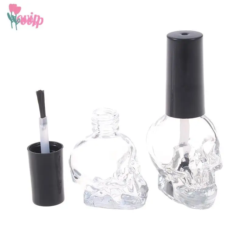 

10ml Skull Glass Nail Polish Refillable Bottle Transparent Empty bottles With Brush Small Liquid dispensing bottles Nail related