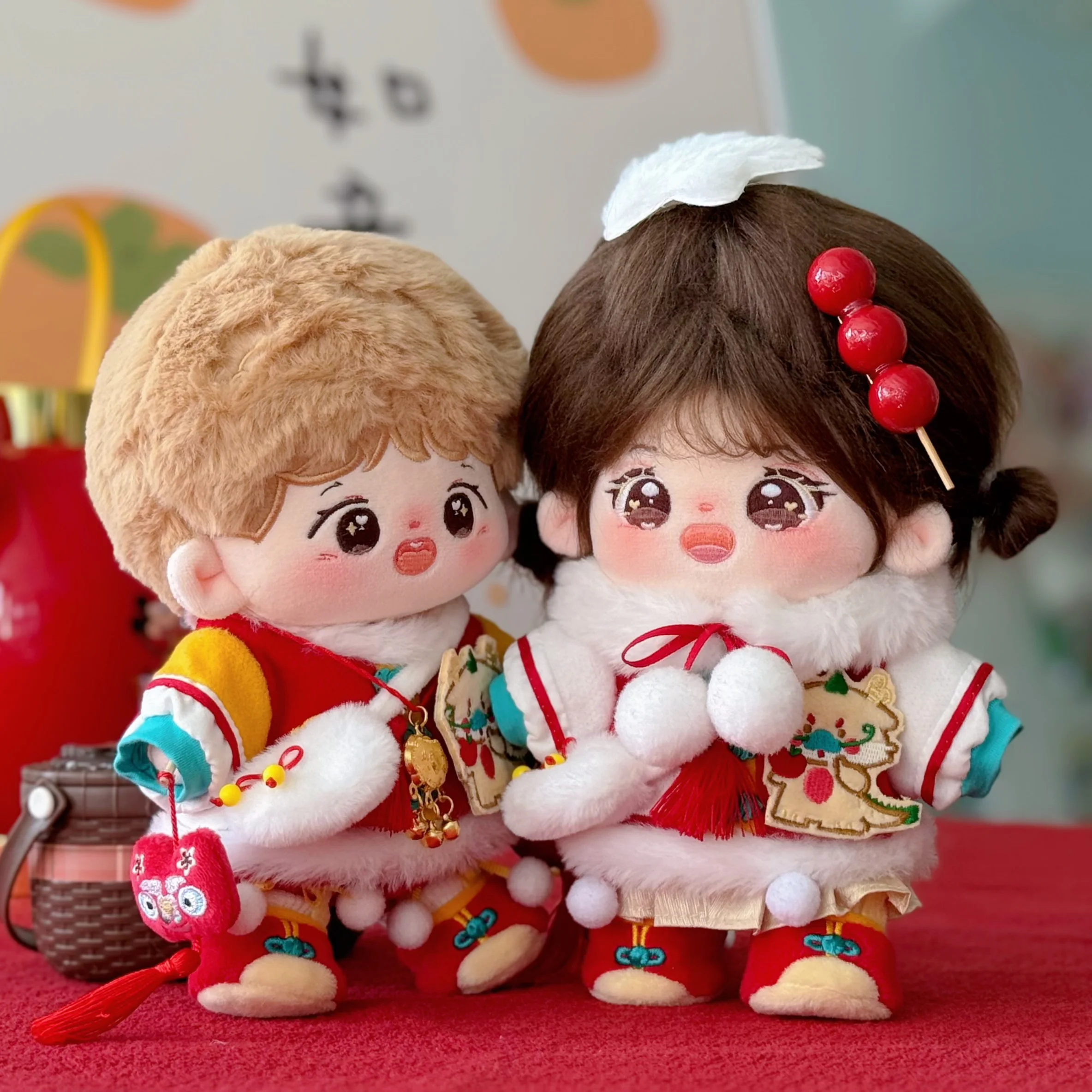 

Зимняя Красная Новогодняя серия одежды костюм в китайском стиле 20 см без атрибутов плюшевая кукла меняющая одежду наряд косплей рождественский подарок