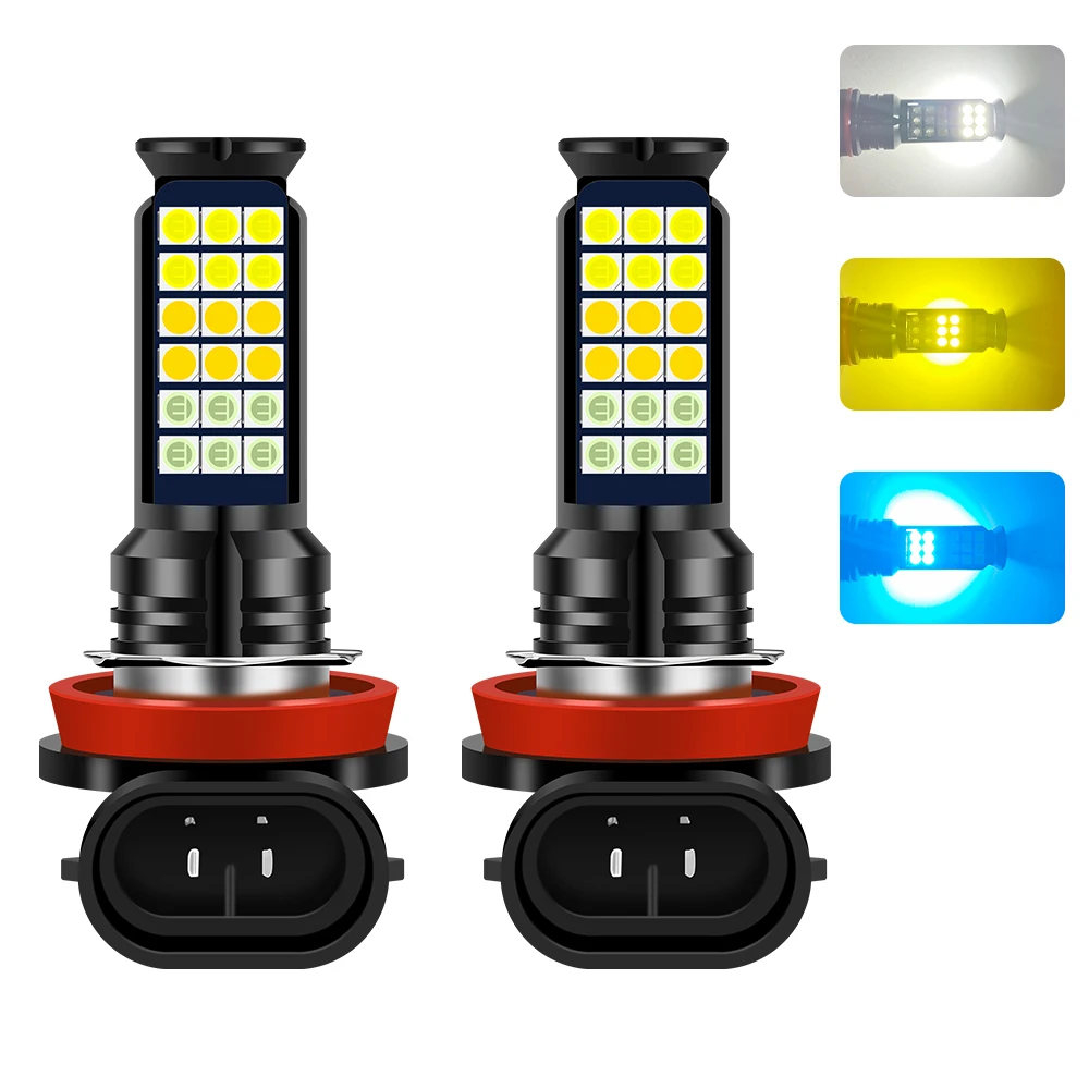 

2x 3 Colors H8 H11 Led HB4 9006 HB3 9005 H16 PSX24W PSX26W P13W Fog Lights Bulb 3000LM Car Driving Running Lamp Auto Leds Light