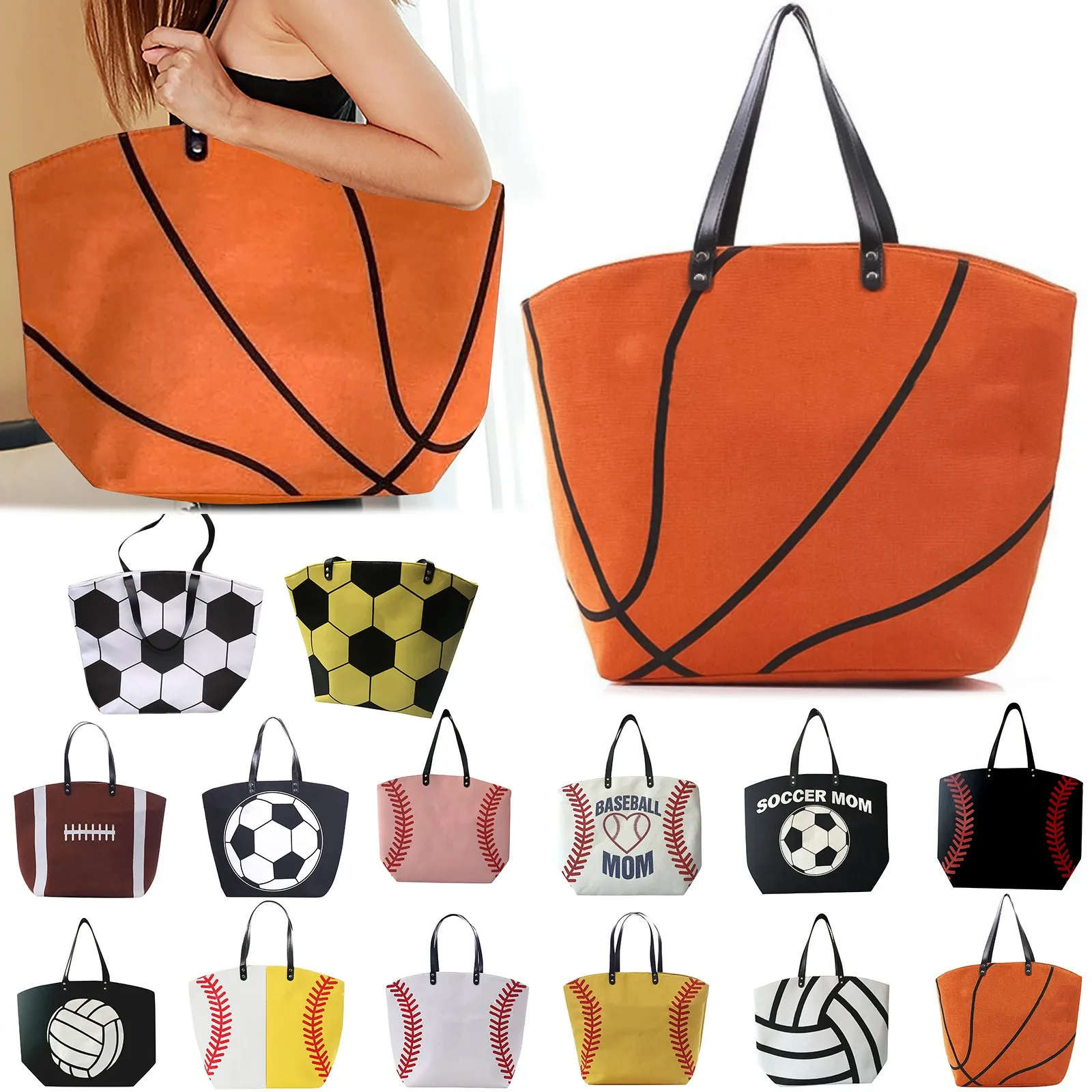 

High-quality Women Men Handbags Canvas Tote Bags Reusable Cotton Grocery High Capacity Shopping Bag Ball Printing Series Tote