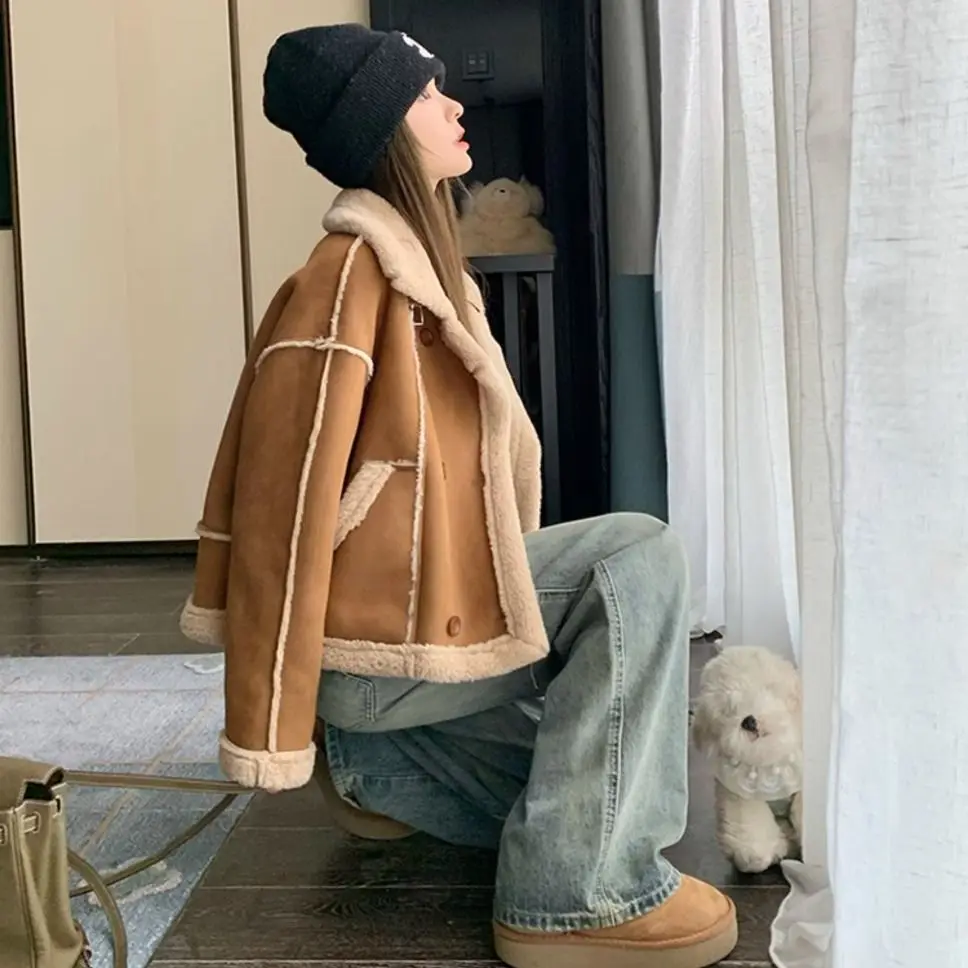 Maillard имитация замши зимняя новая куртка ягненка короткая маленькая толстая