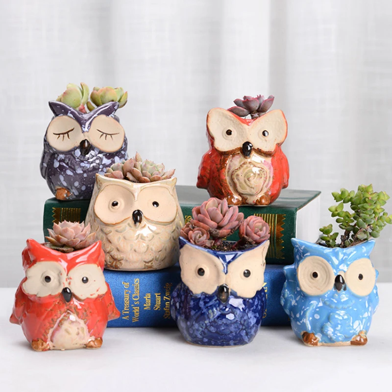 

Миниатюрные аксессуары для украшения дома, индивидуальные животные, сова, керамические цветочные горшки, горшок, сказочный декор для сада