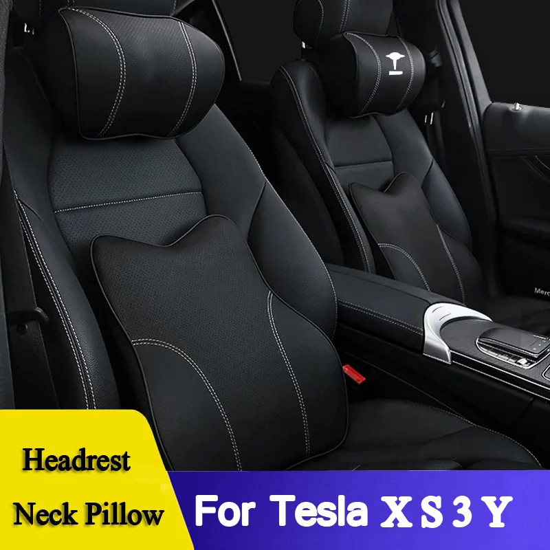 

2022 New Car Neck Pillow For Tesla Model 3 Model X Model S Y Front Seat Soft Cushion Adjustable Strap Headrest Waist Support Pad