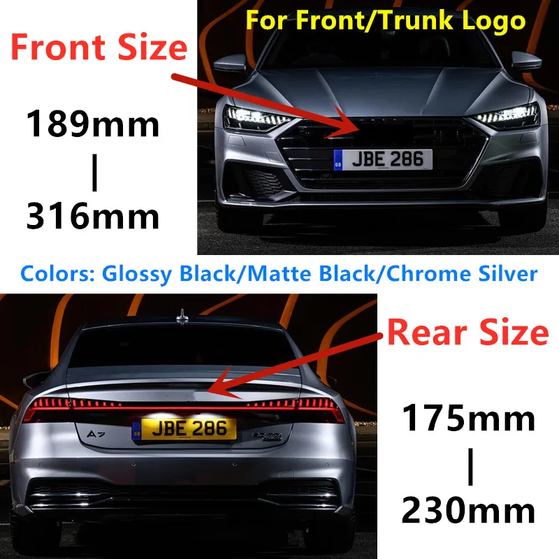 

Car Front Grill Emblem Badge Glossy Black Chrome 4 Ring Rear Boot Stickers For A1 A3 A4L A6L TT Q2 Q3 Q5 Q7 A4 A5 A7 RS3 RS5 RS6