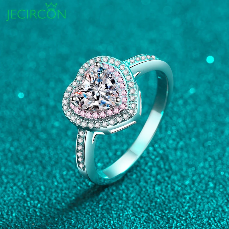 

JECIRCON Women 925 Sterling Silver Heart Ring 1 Carat D Color Moissanite Love Wedding Band Shiny Lab Diamond Luxury Fine Jewelry