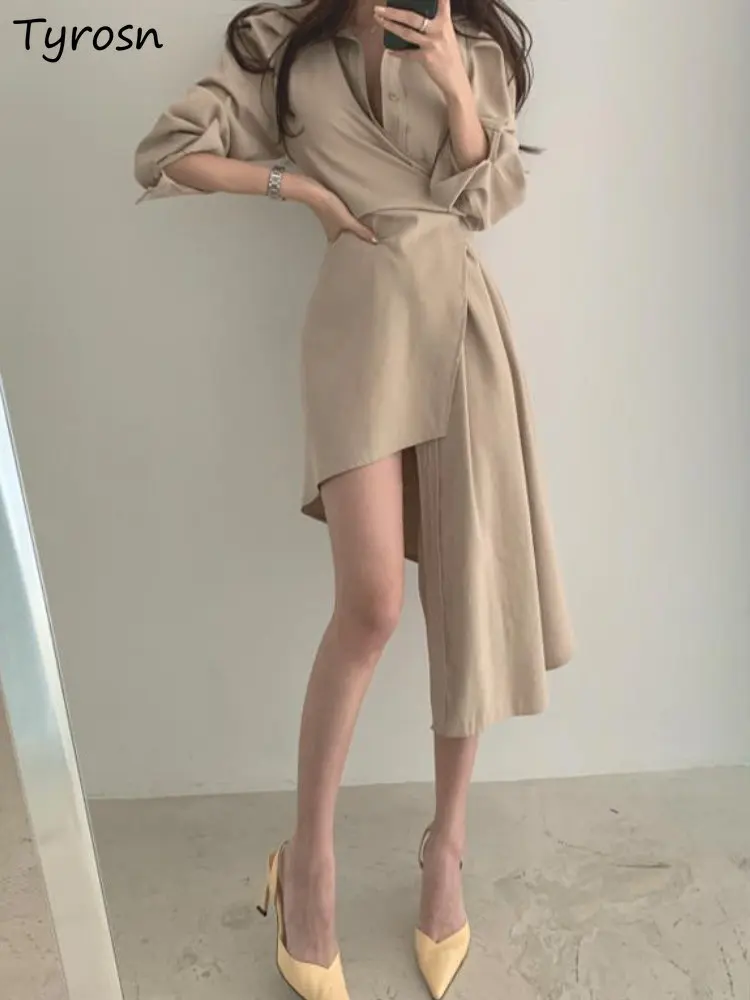 

Женское приталенное платье, соблазнительное весеннее элегантное платье в стиле ампир с длинным рукавом, простое однотонное платье в корейском ретро-стиле для женщин