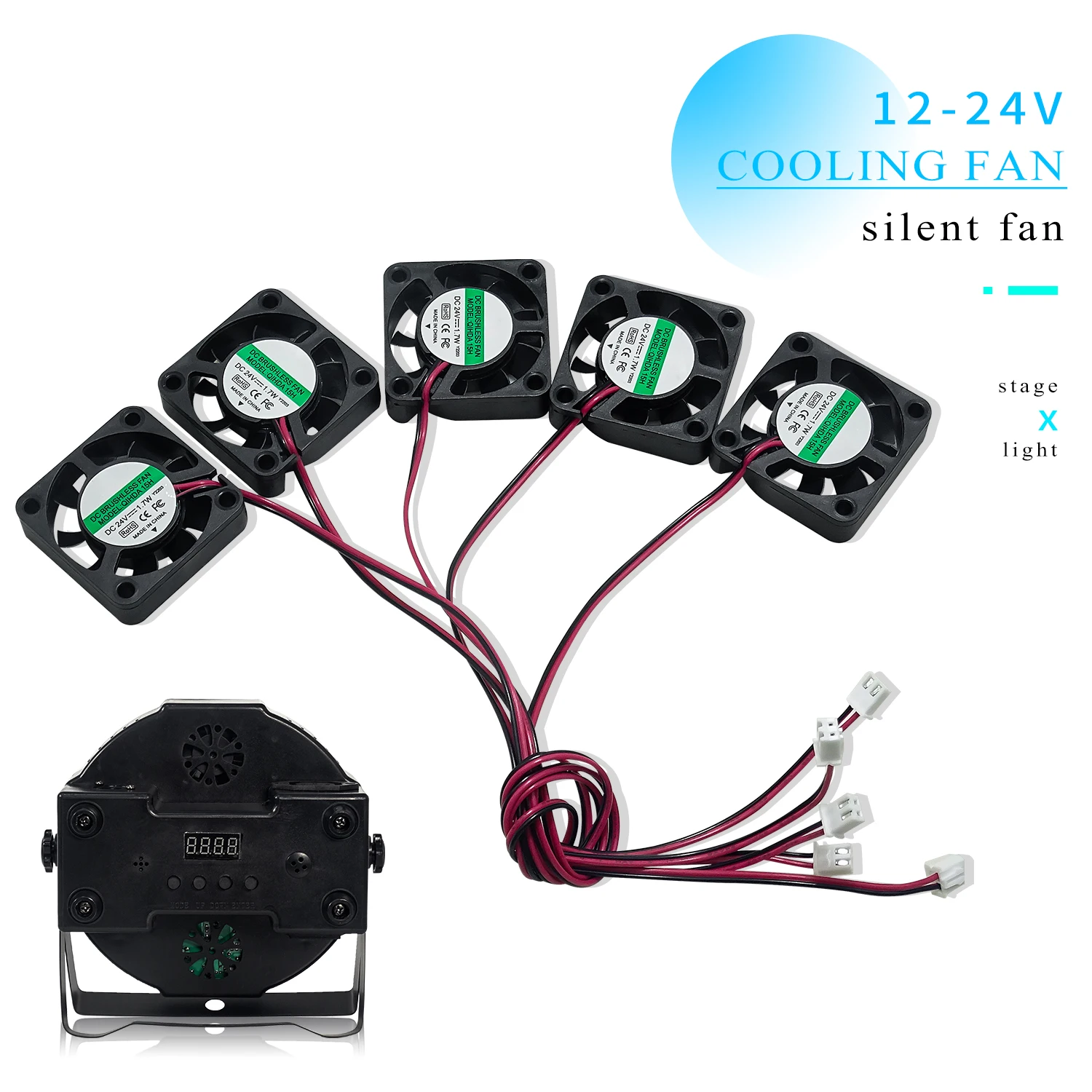 5pcs 4x4 Silent Fan 12v or 24v And Cable 15Cm For 7x12w 18x3w 7x10w 12x12w Led PAR Light Repair Parts