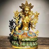 19 tibetan temple collection old bronze cloisonne enamel green tara bodhisattva lotus platform sitting buddha worship buddha