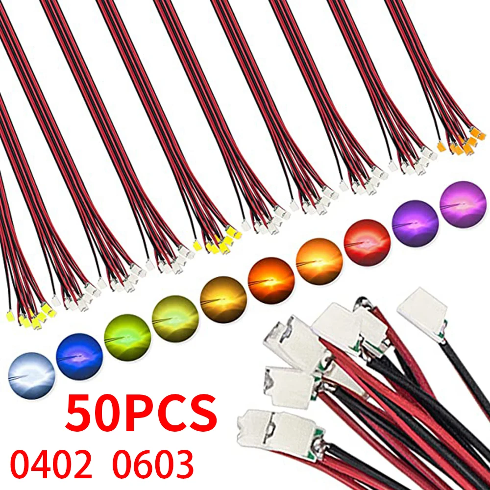 0402 0603 SMD LED Model Lamp Wired Micro Led Pre-soldered Chip Wired 3V Railway Train Model Toy Light DIY Leads Wires 30cm 50pcs