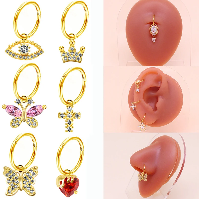 

Butterfly Nose Ring Heart-shaped Wings Moon Belly Ring Piercings Eye Earrings Multi-purpose Stainless Steel Jewelry Ear Cuff