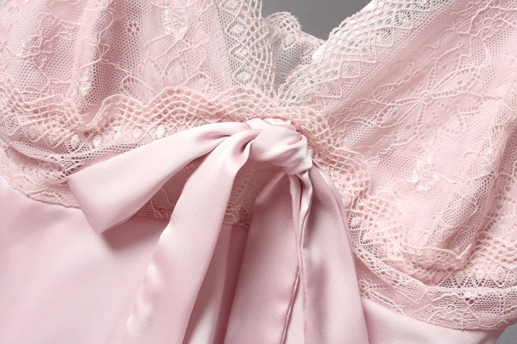 Кружевная женская ночная рубашка однотонная летняя тонкая атласная комбинация