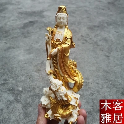 

Exquisite antique ivory fruit Yulong Guanyin Bodhisattva Buddha statue ornament