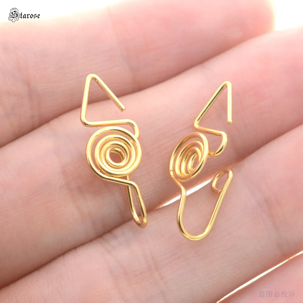 

2Pcs Surgical Steel Nose Rings 20G Pin Triangle Swirl Nose Cuff Fake Piercing Nostril Tragus Helix Clip on Earrings Ear Jewelry