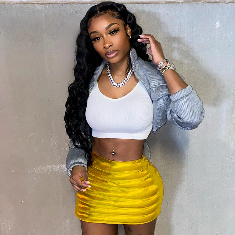 Fashion popular luxury 2023 women's summer new ins wind sexy package hip metallic color splash-proof half-body skirt