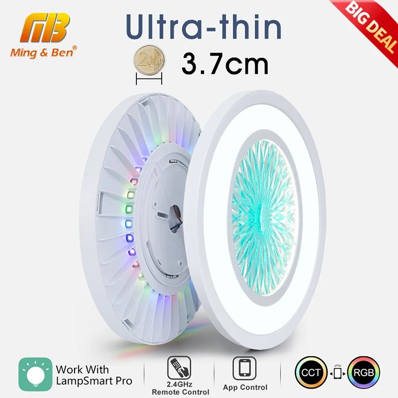 1.45inch Smart RGB Revolving Ceiling Lamps with APP/Remote Control AC110V-220V LED Lights Dimmable Indoor lighting for Bedroom