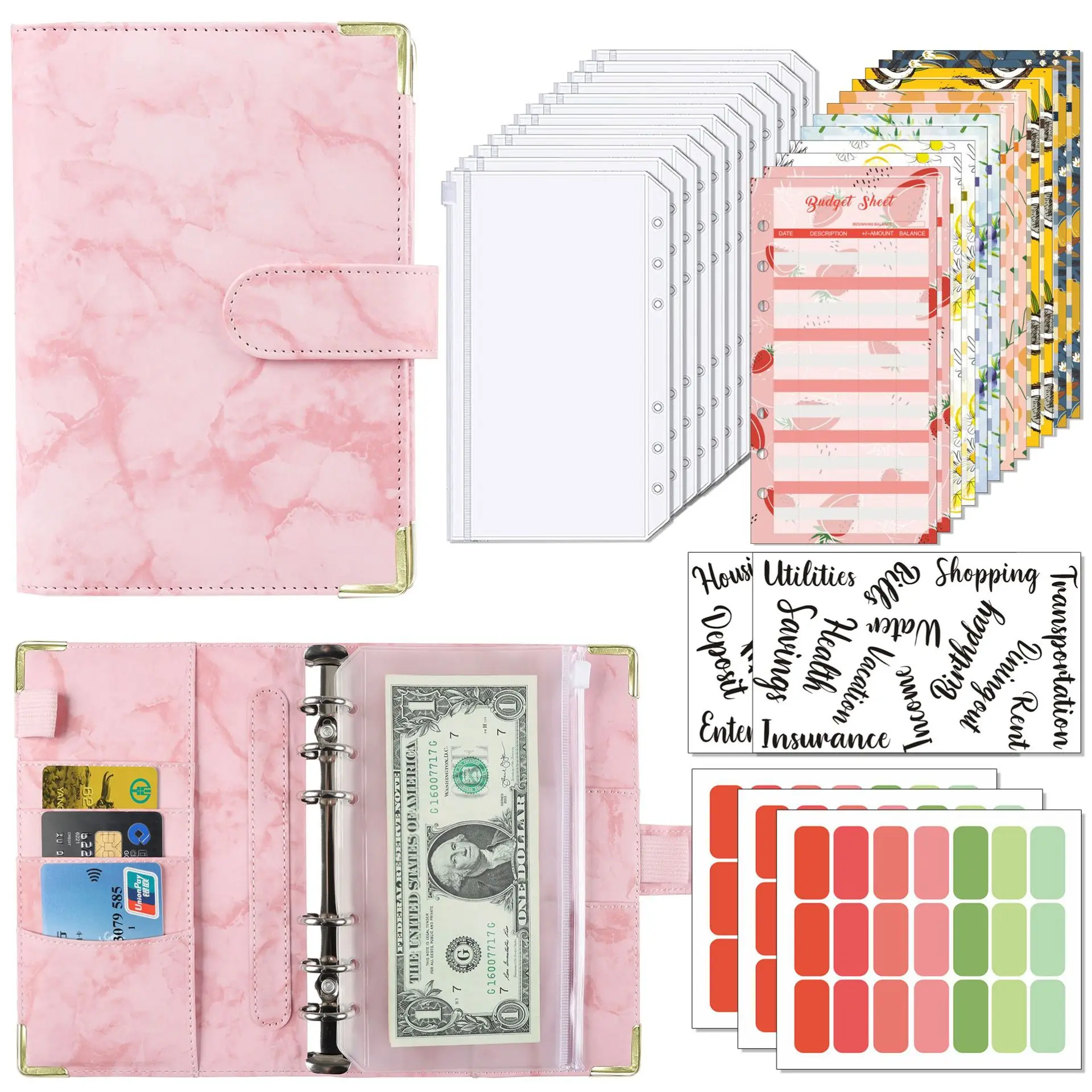 

A6 Money Budget Planner Binder With Zipper Envelopes, Cash Envelopes For Budgeting, Money Organizer For A6 Cash Budget Binde