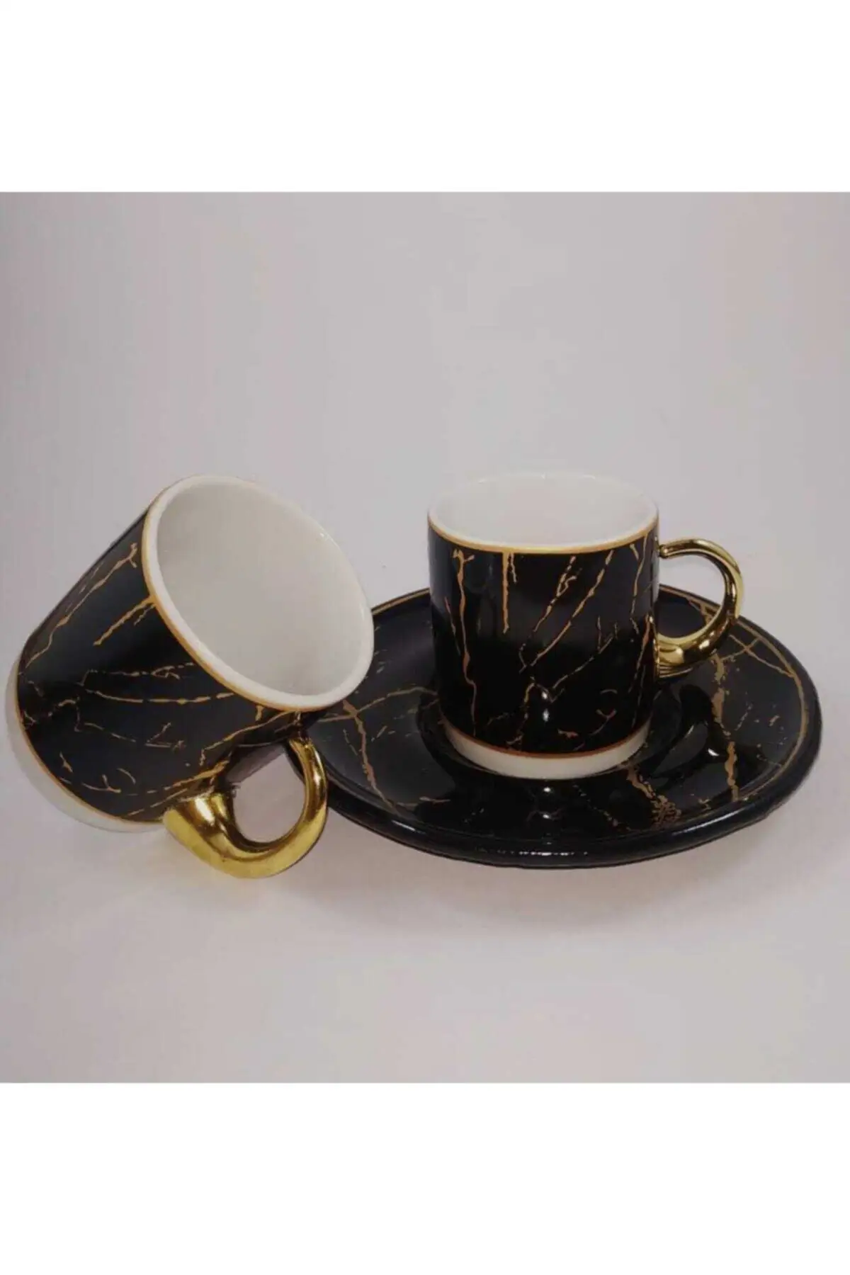 

Amazing Turkish Greek Arabic Coffee & Espresso Cup Set 12 Pieces Black Marble Pattern Cup Set