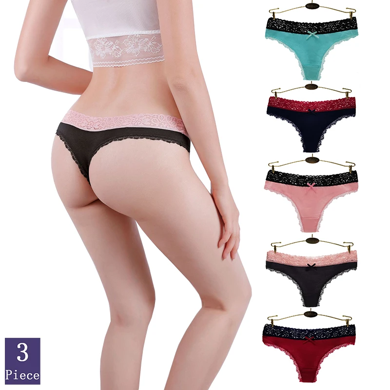 

3pcs/Set Sexy Thongs Woman Lace Panties Solid Color Style Fashion Low Waist Lady Lingerie Soft Comfortable Beautiful Girl Briefs