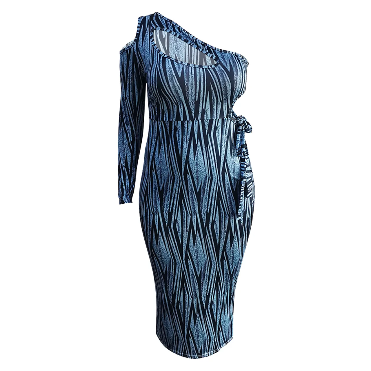 Plus Size Women's Dress Autumn/Winter 2022 New One Shoulder Hollow Out Print Sexy Dress Slim Long Dress Club Style Party Dress