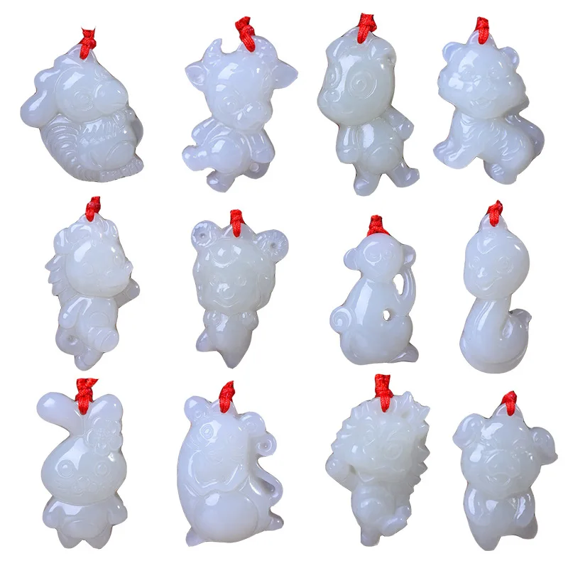 

Hetian jade zodiac pendant male and female baby cartoon necklace pendant white jade sapphire jasper jade zodiac pendant SP417