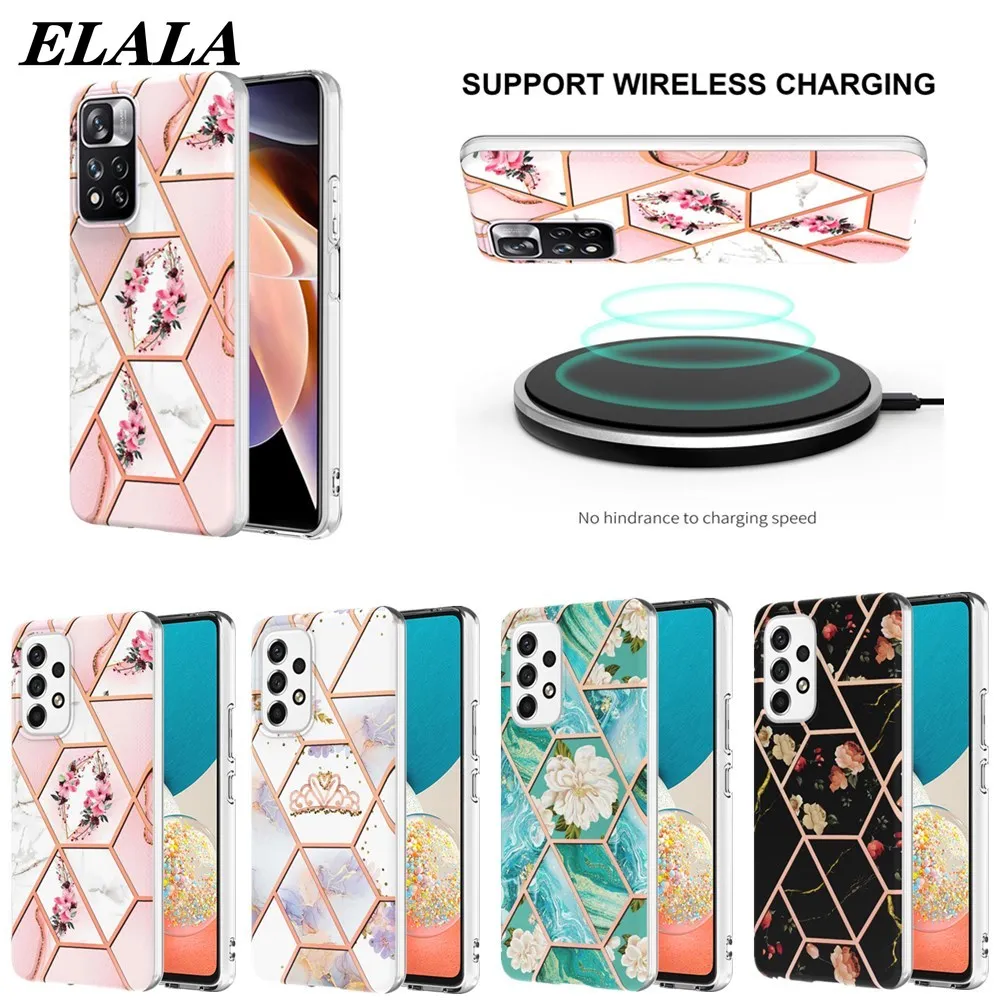 

Splicing Marble Flower Back Cover for Xiaomi 11T 10T Lite Poco X3 NFC M4 Redmi 9T Note 11S 10 Hard Phone Case Shockproof Coque