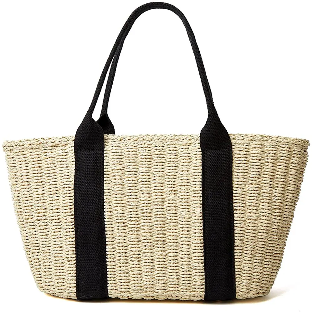 Women Straw Bags Summer Beach Large Tote Bag Handmade Woven Shoulder Crossbody Handbag