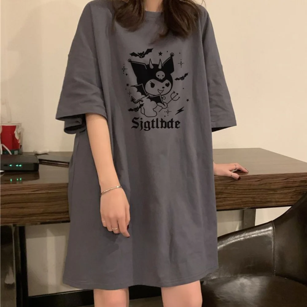 

Kawaii Sanrio Kuromi летние Ночные рубашки с коротким рукавом аниме мягкий халат для девушек милый Повседневный свободный оверсайз пижама юбка дома...