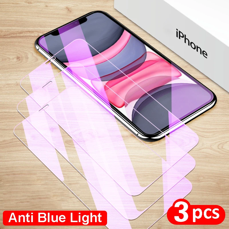 

3Pcs Anti Blue Light Tempered Glass Screen Protector For iPhone 11 12 13 14 Pro Max Mini XS Max XR 6S 7 8 Plus Screen Protectors