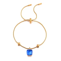 new simple design beautiful glass stone fashion bracelet women stainless steel blue glass bangle bracelet for women jewelry