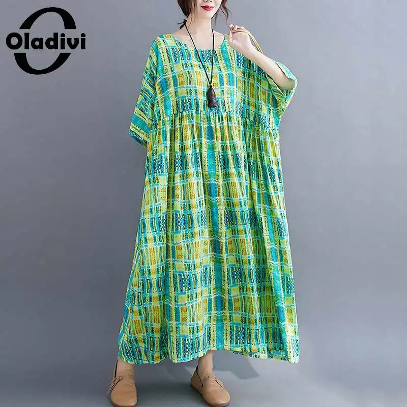 

Oladivi Fashion Print Summer Long Boho Dress for Women Oversize Casual Loose Maxi Dresses Large Size Tunics Vestidio 6XL 7XL 8XL