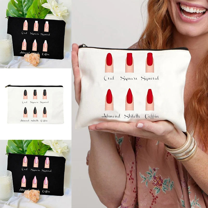 

Girl Canvas Material Cosmetic Bag with Various Nail Pattern Prints Girls' Favorite Gift Toilet Set Skincare Product Storage Bags
