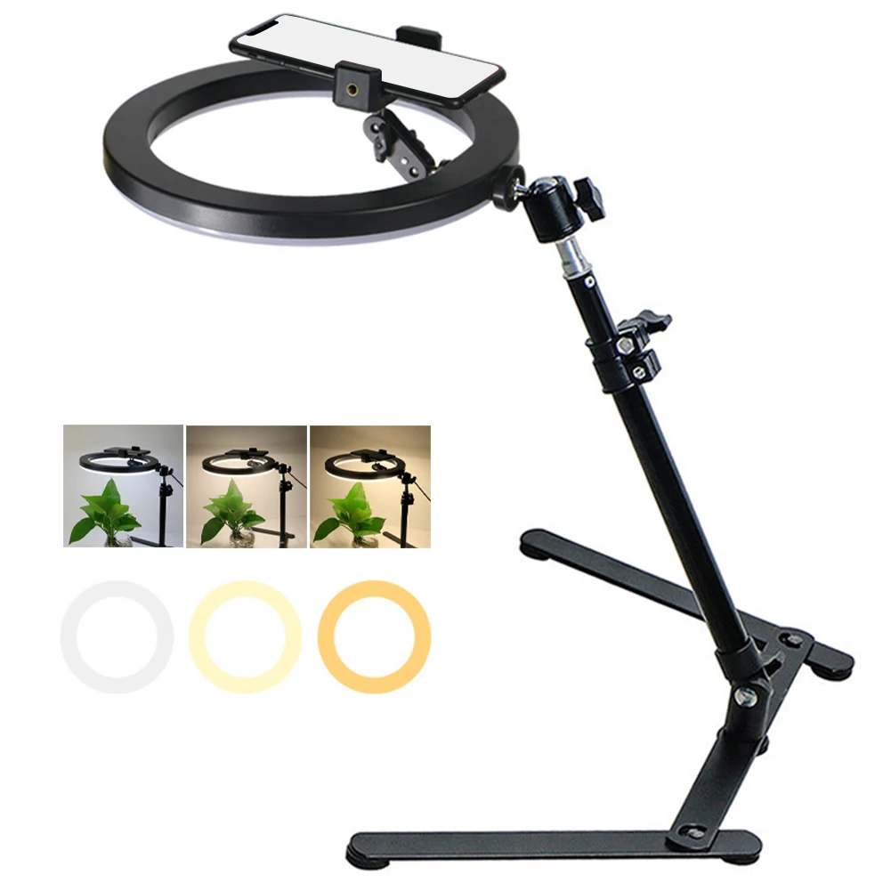 

Live Streaming Video Recording USB Powered Dimmable 10 Brigntness Phone Holder 3 Color Modes With Stand LED Ring Light For Desk