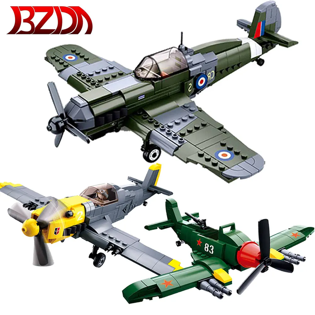 

BZDA WW2 Military 290 PCS II North Africa Campaign Spitfire Fighter Plane Building Blocks Soldier Airplane Bricks Kids Toys Gift