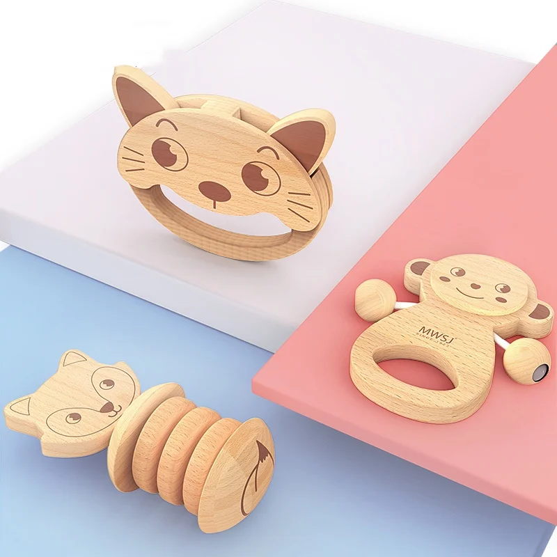 Деревянная игрушка Монтессори кольцо Iwood для шлифовки зубов геометрическая