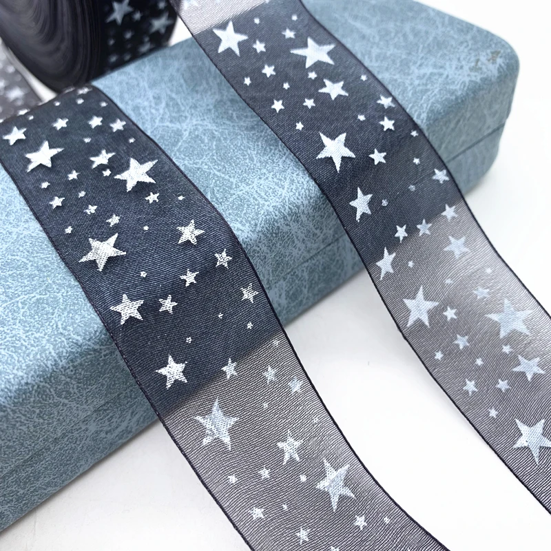 Новинка 25 мм 5 ярдов лента из органзы с принтом в виде пентаграммы ремесло сделай