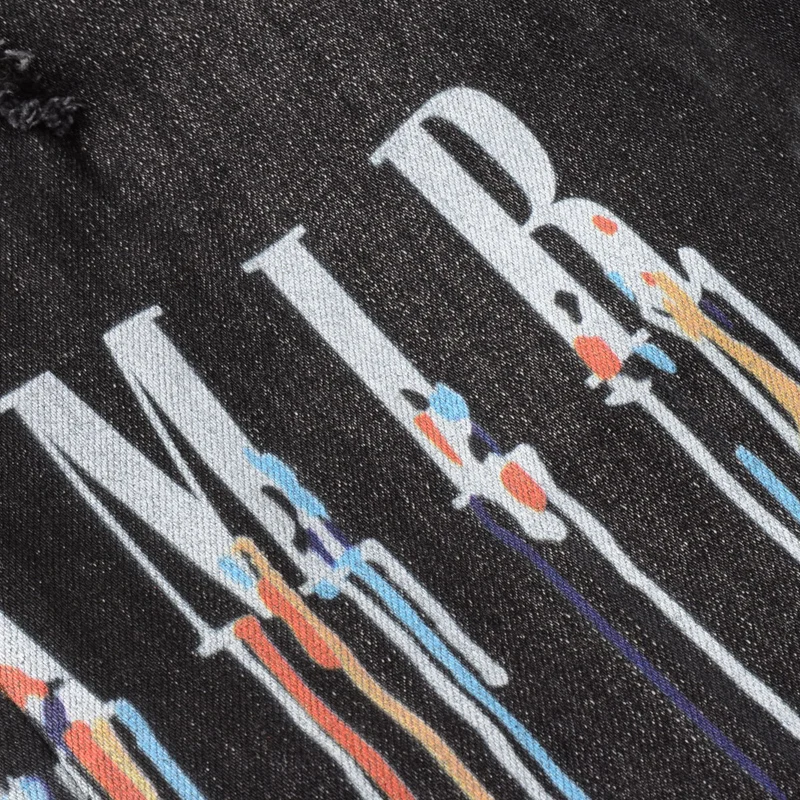 High Street Fashion Men Jeans Black Gray Elastic Slim Fit Ripped Jeans Homme Printed Designer Brand Hip Hop Denim Punk Pants Men