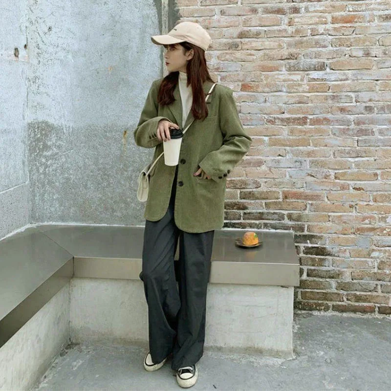 Lucyever Женская винтажная Вельветовая куртка 2022 осень зима Повседневный свободный