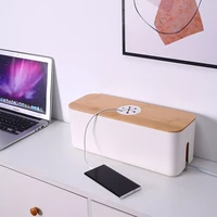 wire storage box with wooden cover tablet phone network line socket organizer household charger management sets