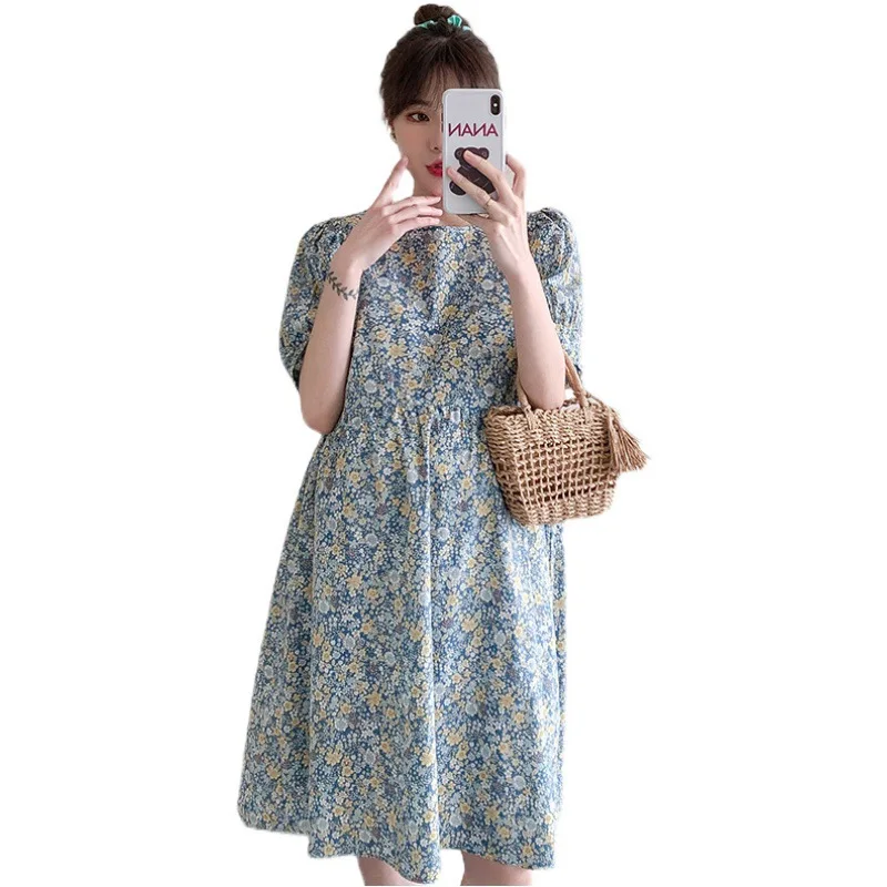 Платье для беременных летнее с коротким рукавом и круглым вырезом |