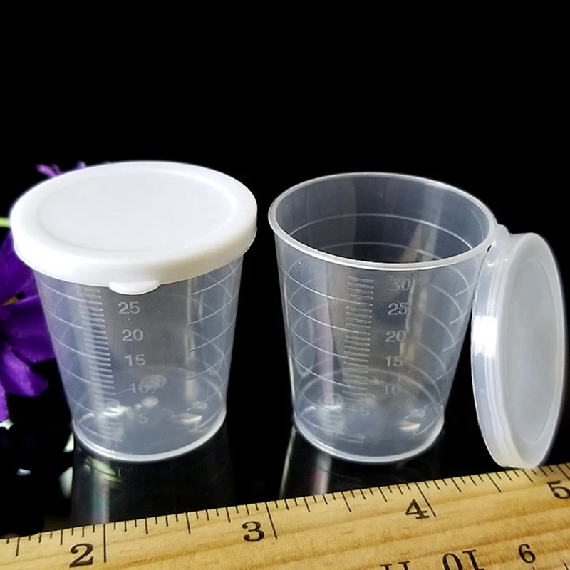 

10Pcs 30ml Medicine Measuring Measure Cups With White Lids Cap Clear Plastic Graduated Measuring Cup Liquid Container Mixing Cup