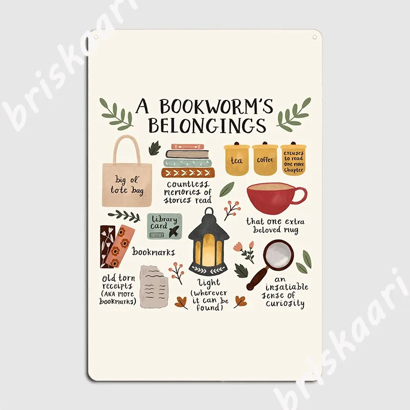 

A Bookworm S вещи металлический плакат, Классический клубный бар, Фреска, живопись жестяной знак паба постер