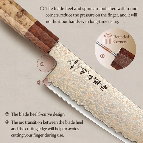 HEZHEN 7-дюймовый нож Santoku, профессиональные японские дамасские ножи шеф-повара, тесак для мяса, кухонный нож из высокоуглеродистой нержавеющей стали