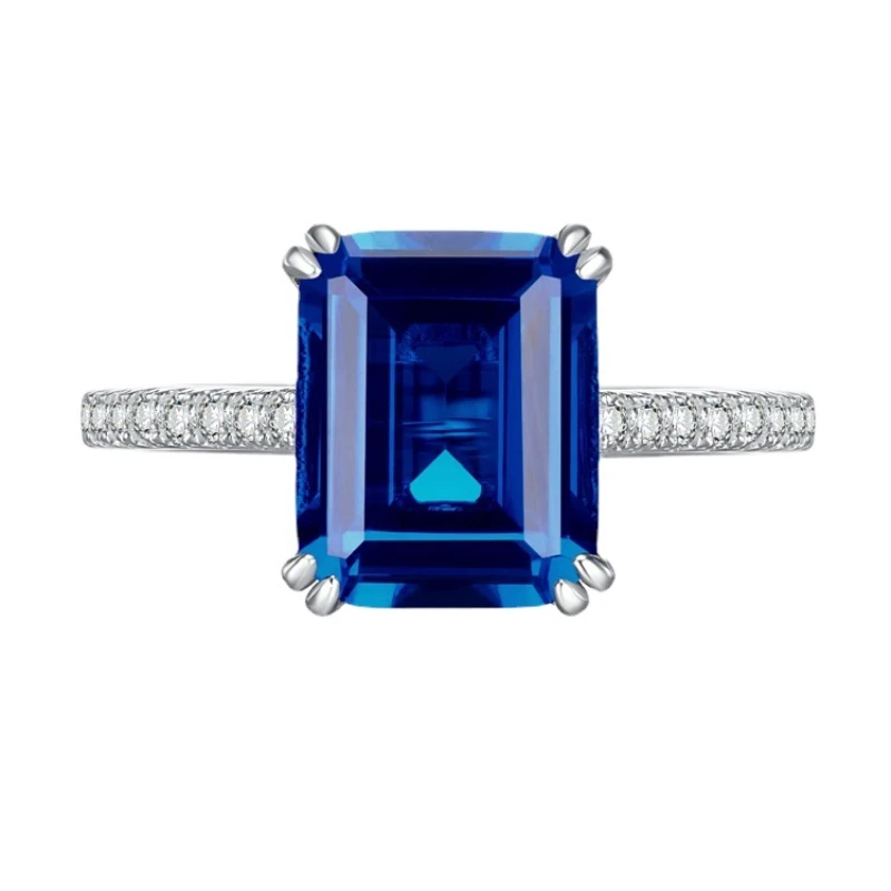 

100% 925 пробы серебро изумрудная огранка лабораторный сапфир рубин высокоуглеродистые бриллианты драгоценный камень Ювелирное кольцо