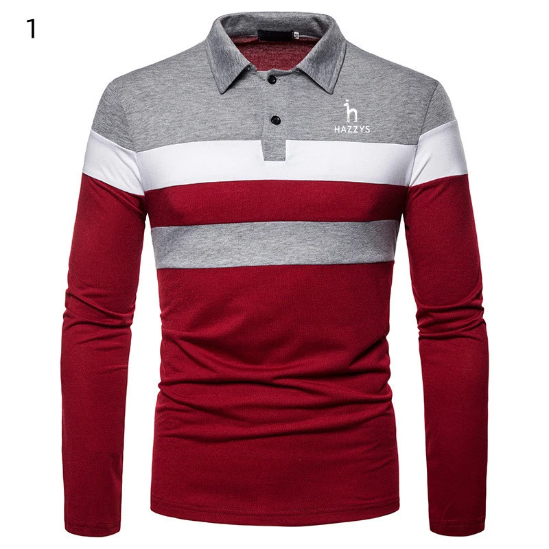 

Men's Long-sleeved POLO Shirt 3-color Stitching T-shirt 2022 New European and American casual fashion PoloT T-shirt trend