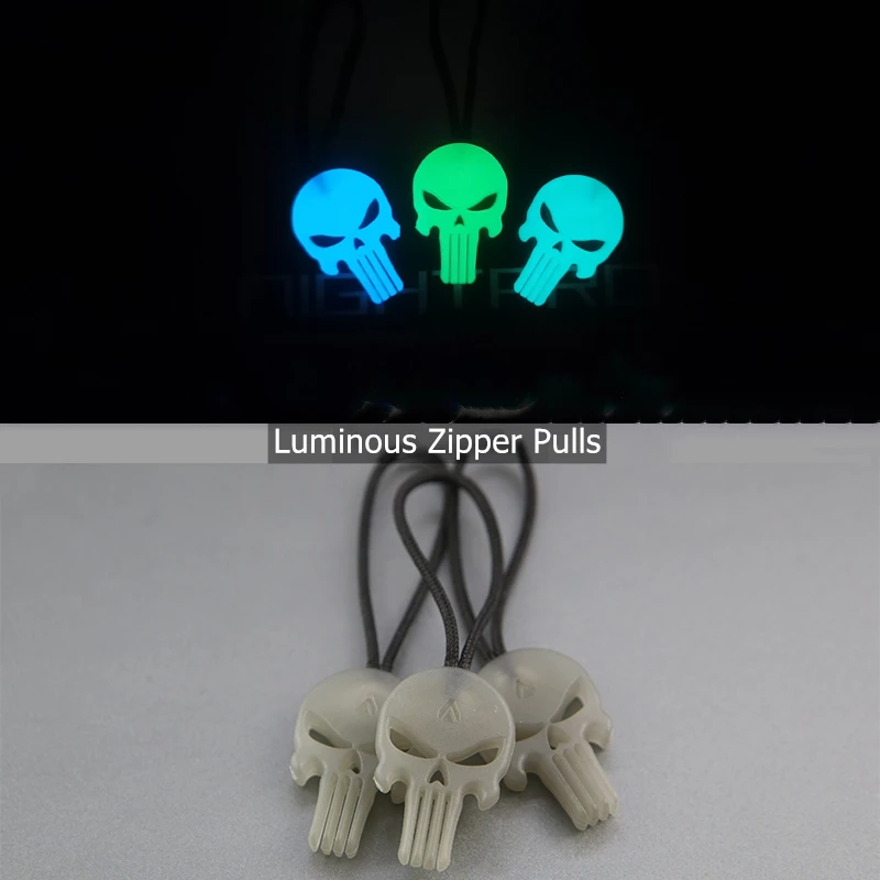 Skull Luminous Zipper Night Light Pull Tri-colour TPU Tactical Outdoor Backpack Decoration Clothes Pull-on Rope Zip Pendant