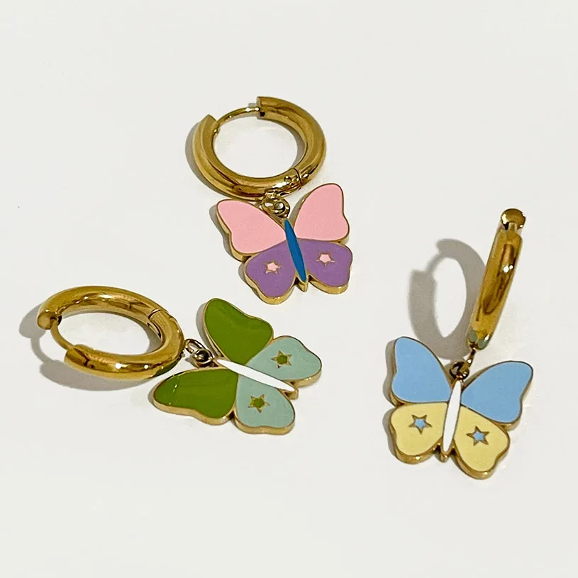 

Peri'sBox Colorful Enamel Butterfly Charm Hoop Earrings for Women Stainless Steel Neon Earring Tarnish Free Summer Jewelry Gifts