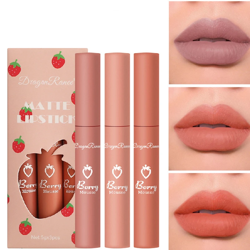 

Strawberry Velvet Mist Face Matte Lip Glaze stick Gloss Non-stick Cup Cute Makeup Tint Liquid stick