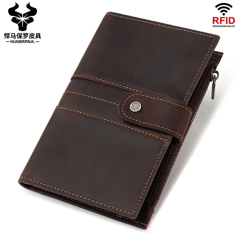 

New Crazy Horse Leather Passport bag leather multifunctional Long Wallet hand ticket folder passport book