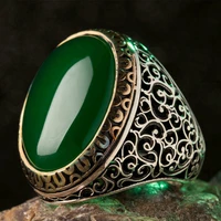 new inlaid emerald mens luxury ring personality retro domineering emerald gemstone ring banquet party jewelry retro ring