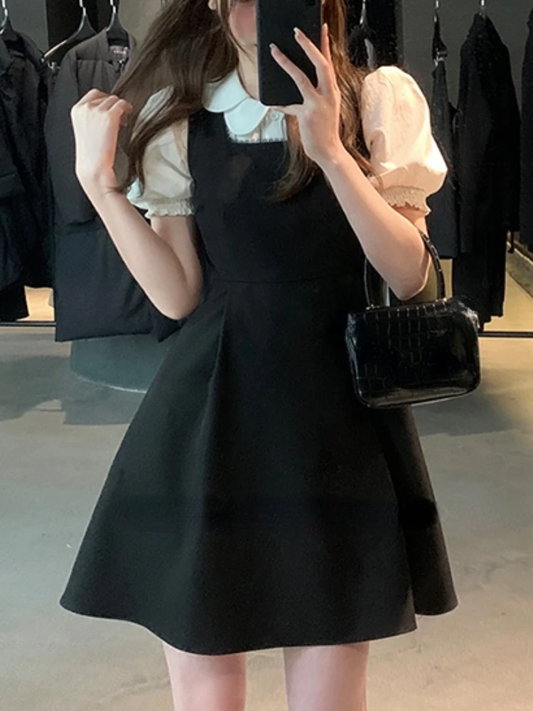 

Французское винтажное короткое вечернее платье, женская одежда Kawaill, мини-платье в стиле "Лолита", Женский комплект из двух предметов, корейс...